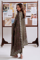 Olive Charm — green khaddar printed 3PC suit by Cross Stitch. 🌿